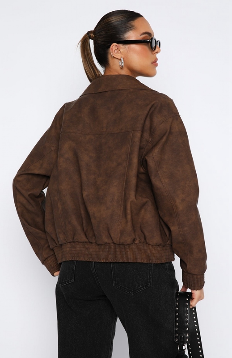 Women's White Fox Come Together PU Jackets Chocolate | GQKV-73401