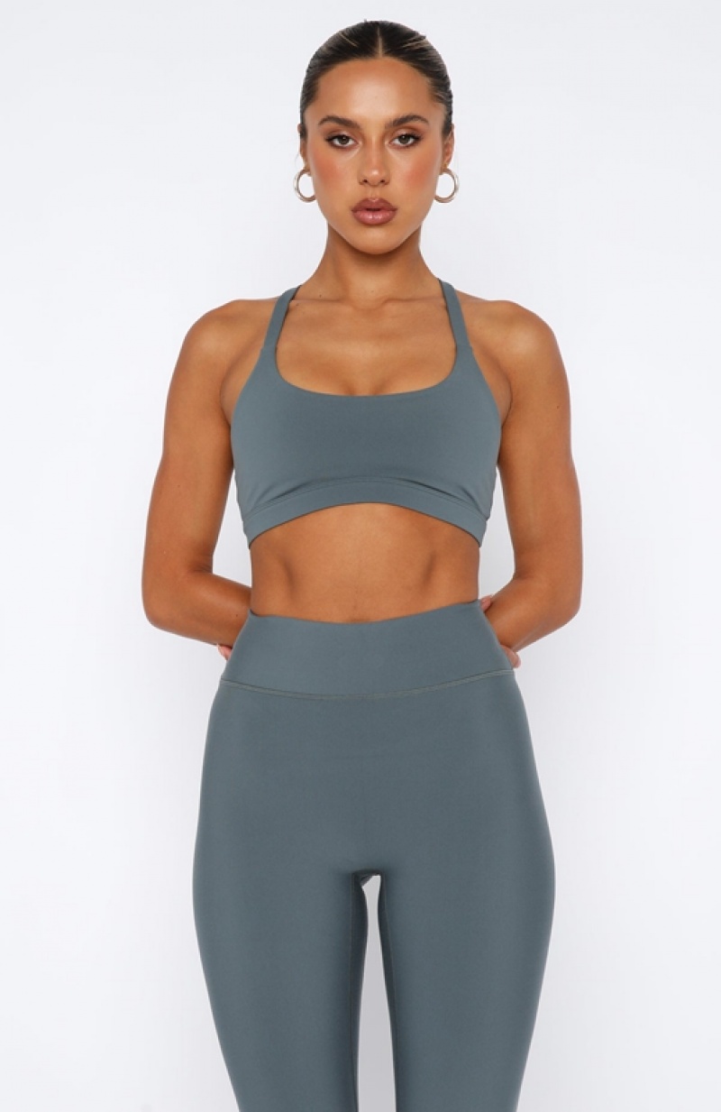 Women's White Fox Crunch Time Sports Bra Grey | OJSW-79506