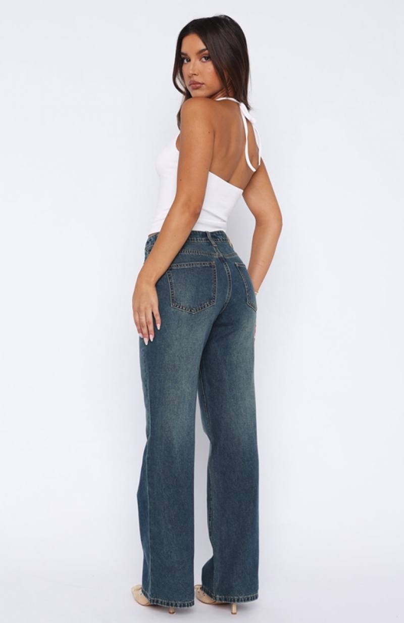 Women's White Fox Desire Mid Rise Straight Leg Jeans Blue | SDNU-23064