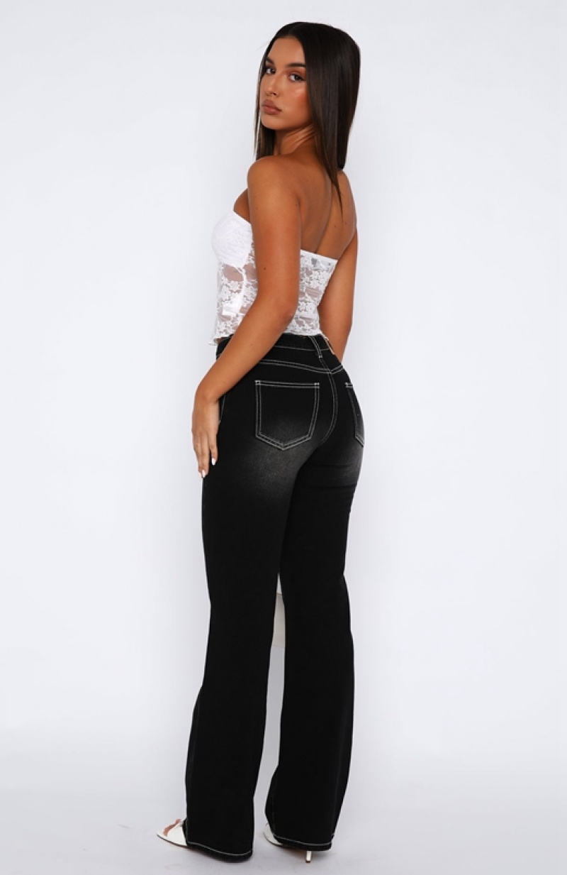 Women's White Fox Desire Mid Rise Straight Leg Jeans Black | VHWZ-67348