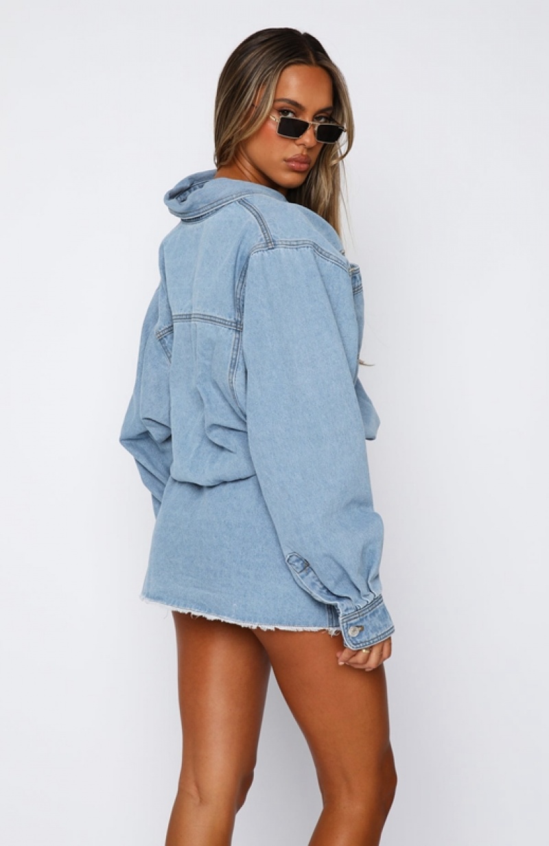 Women's White Fox Don't You Remember Long Sleeve Denim Dress Blue Wash | AFKO-48210