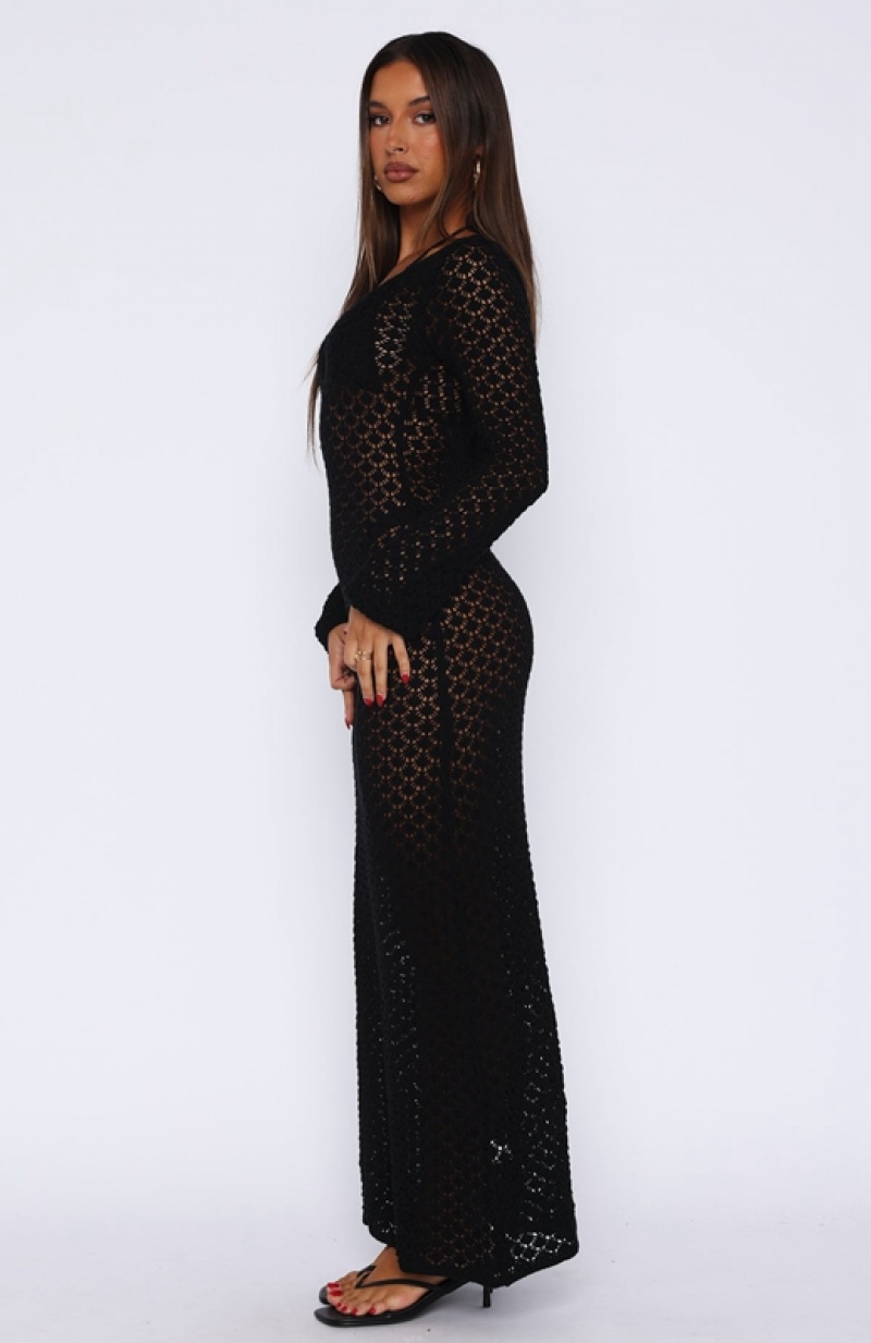 Women's White Fox Embrace It All Long Sleeve Maxi Dress Black | WIHZ-06345