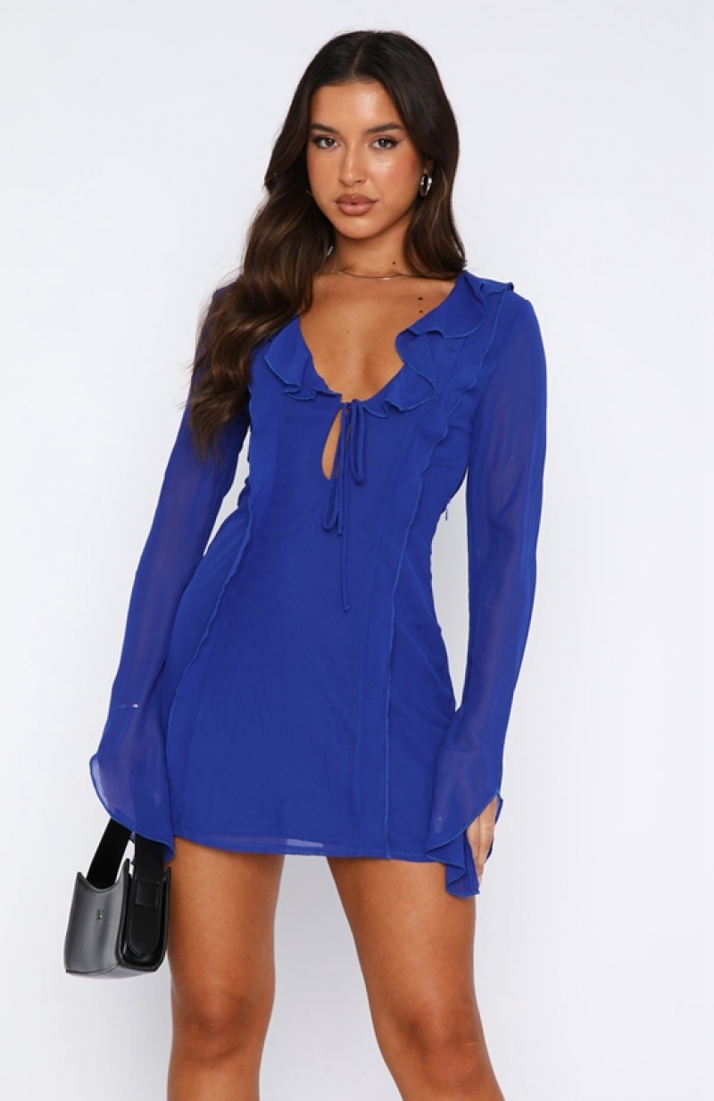 Women's White Fox Falling To Pieces Long Sleeve Mini Dress AZURE | MAGC-08216