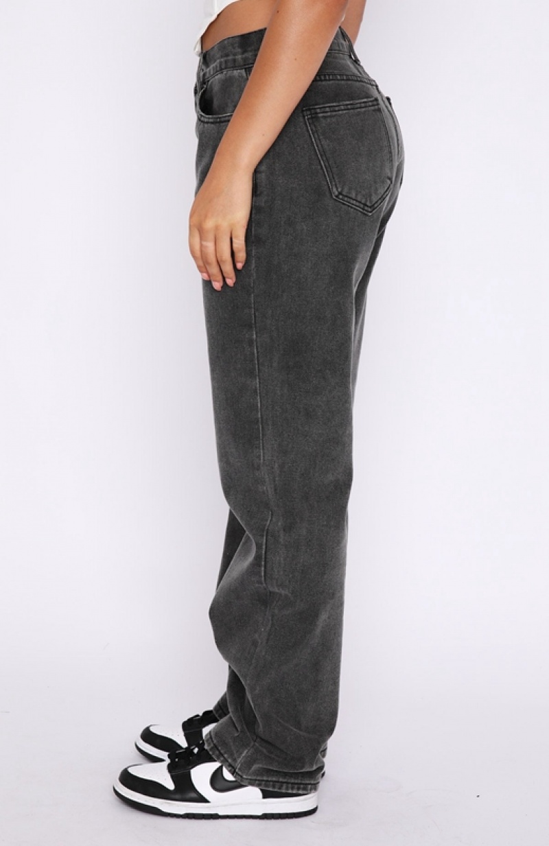 Women's White Fox Fashion Society Mid Rise Straight Leg Jeans Black | UOFA-12896