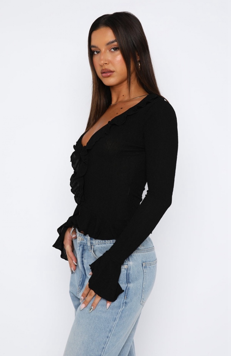 Women's White Fox Feel My Love Long Sleeve Shirts Black | IQNZ-94521