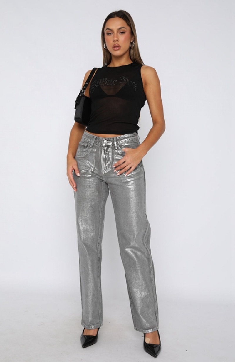 Women's White Fox Feels Like Forever Low Rise Straight Jeans Grey | ACUI-13504