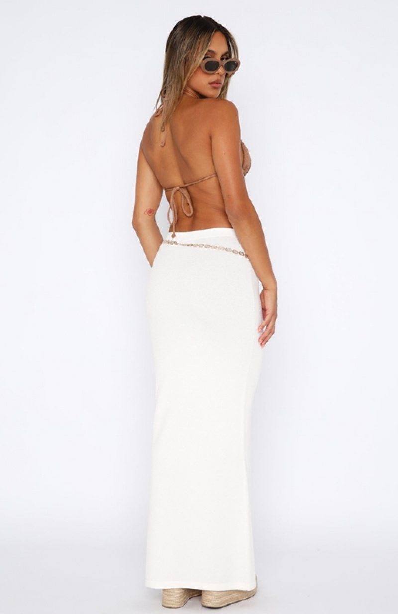 Women's White Fox Finer Things Knitted Maxi Skirts White | HSFU-90815