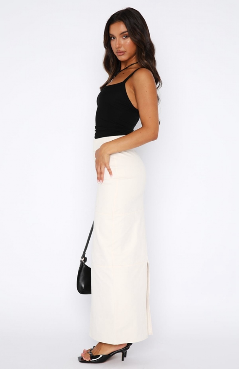 Women's White Fox Forever Love Maxi Skirts Cream | NMGK-27601