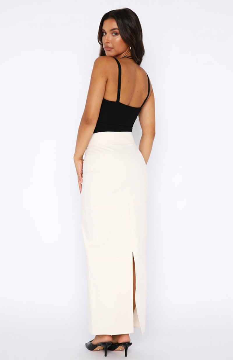 Women's White Fox Forever Love Maxi Skirts Cream | NMGK-27601