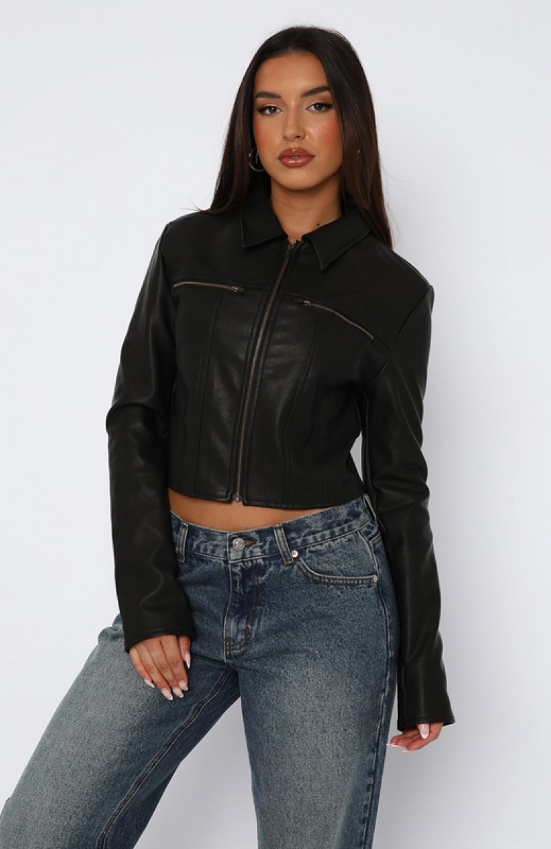 Women's White Fox Get Low PU Jackets Black | EUSJ-84237