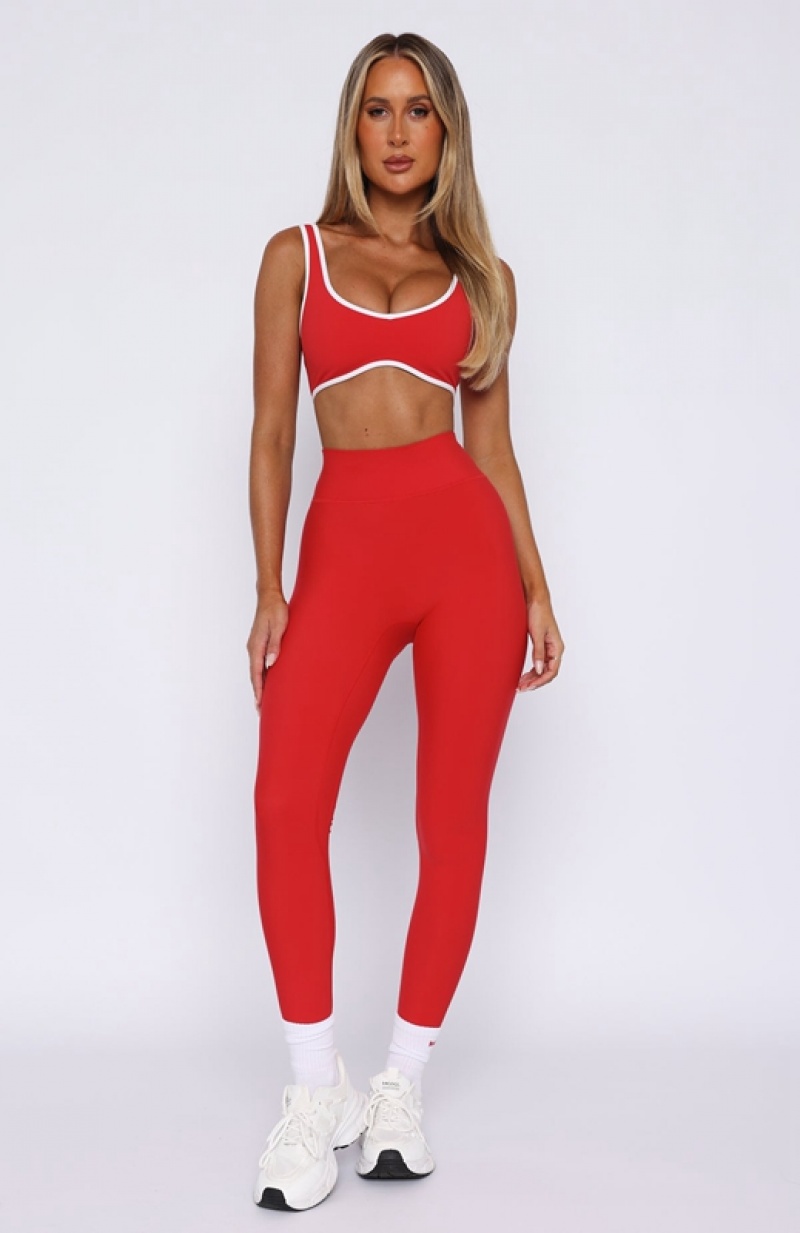 Women's White Fox Go Getter High Waisted Leggings Red | YPXE-38470