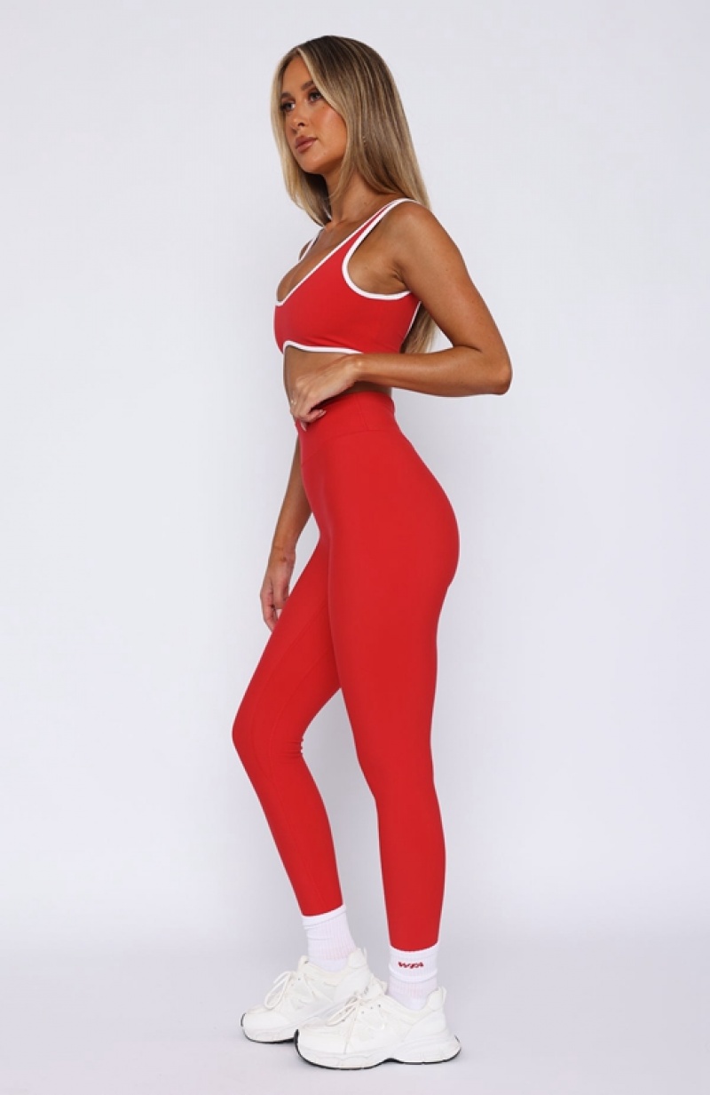 Women's White Fox Go Getter High Waisted Leggings Red | YPXE-38470