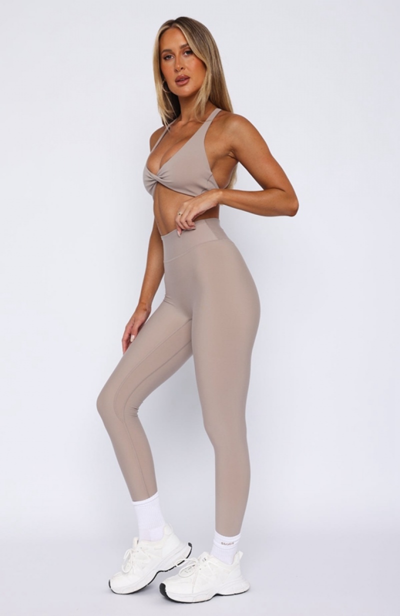 Women's White Fox Go Getter High Waisted Leggings Grey Brown | GWZS-21587