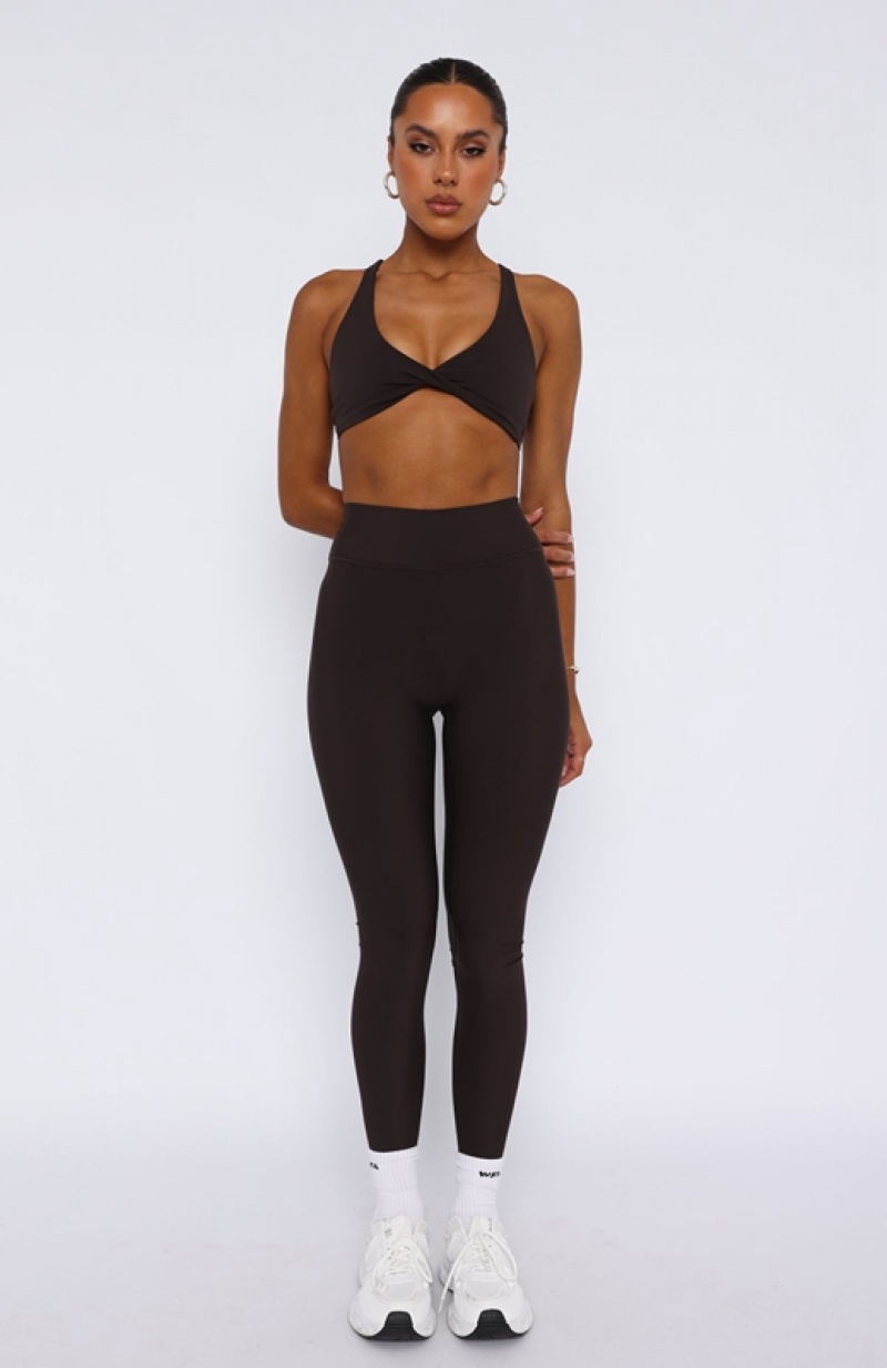 Women's White Fox Go Getter High Waisted Leggings Chocolate | TGPK-78453