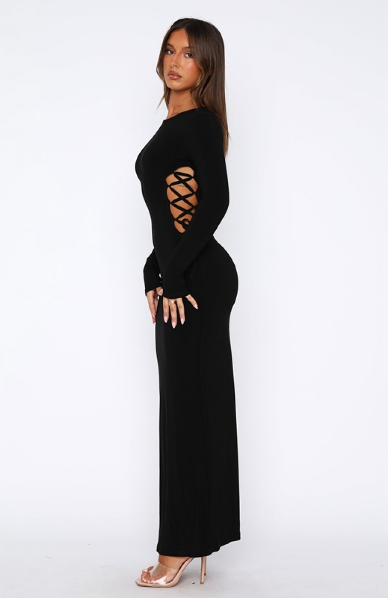 Women's White Fox Gone At Last Long Sleeve Maxi Dress Black | ZYAI-35612