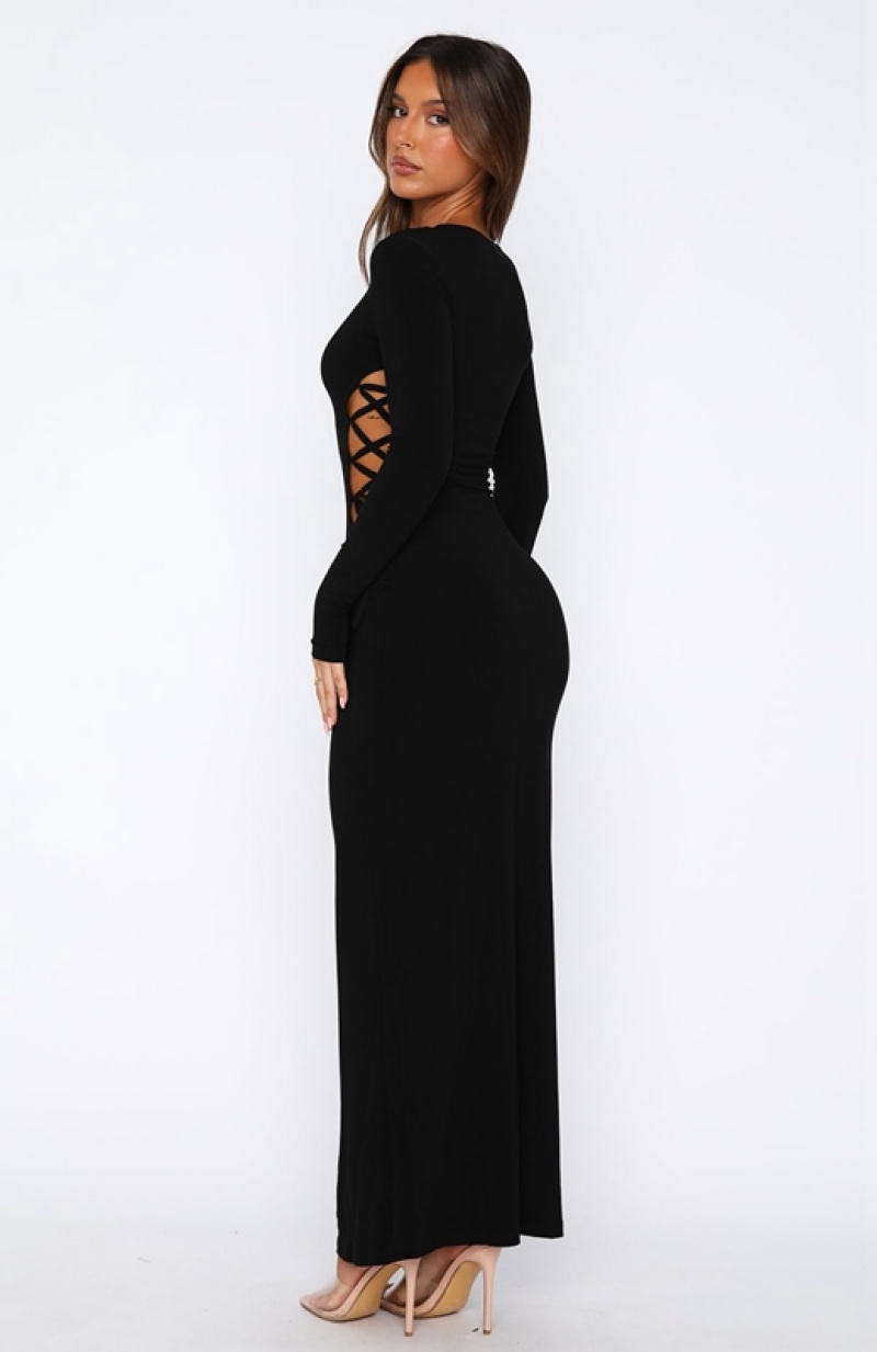 Women's White Fox Gone At Last Long Sleeve Maxi Dress Black | ZYAI-35612