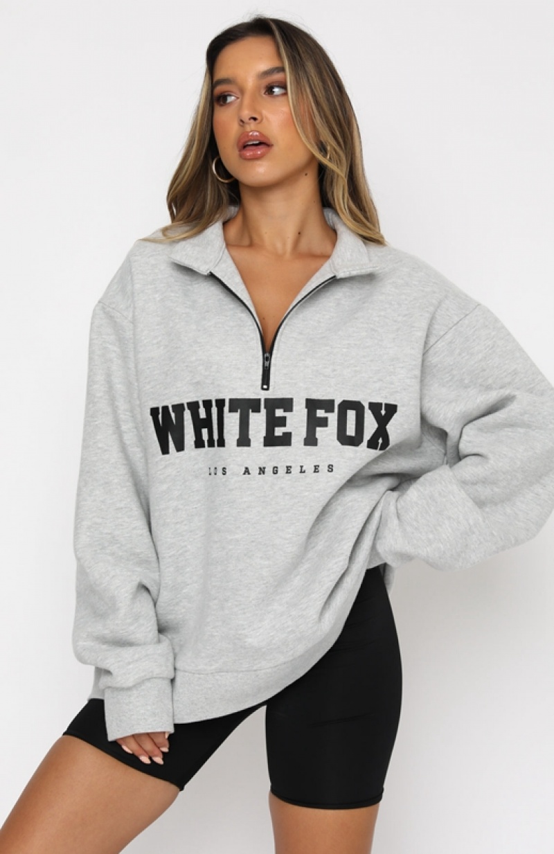 Women's White Fox High Standard Zip Front Sweaters Grey | DPVO-02897