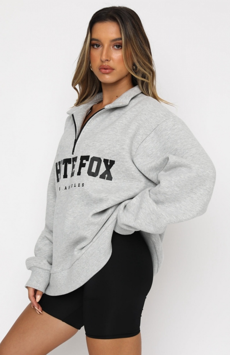 Women's White Fox High Standard Zip Front Sweaters Grey | DPVO-02897