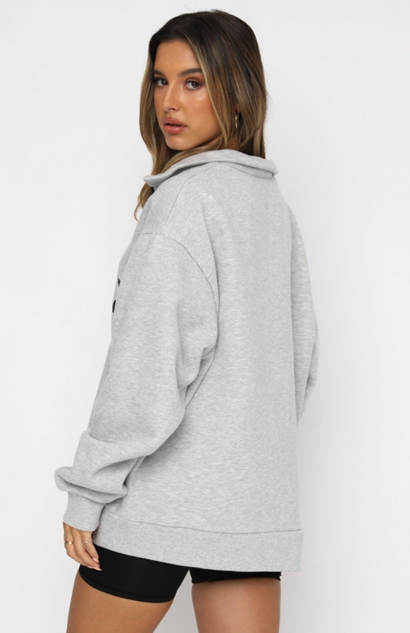 Women's White Fox High Standard Zip Front Sweaters Grey | DPVO-02897