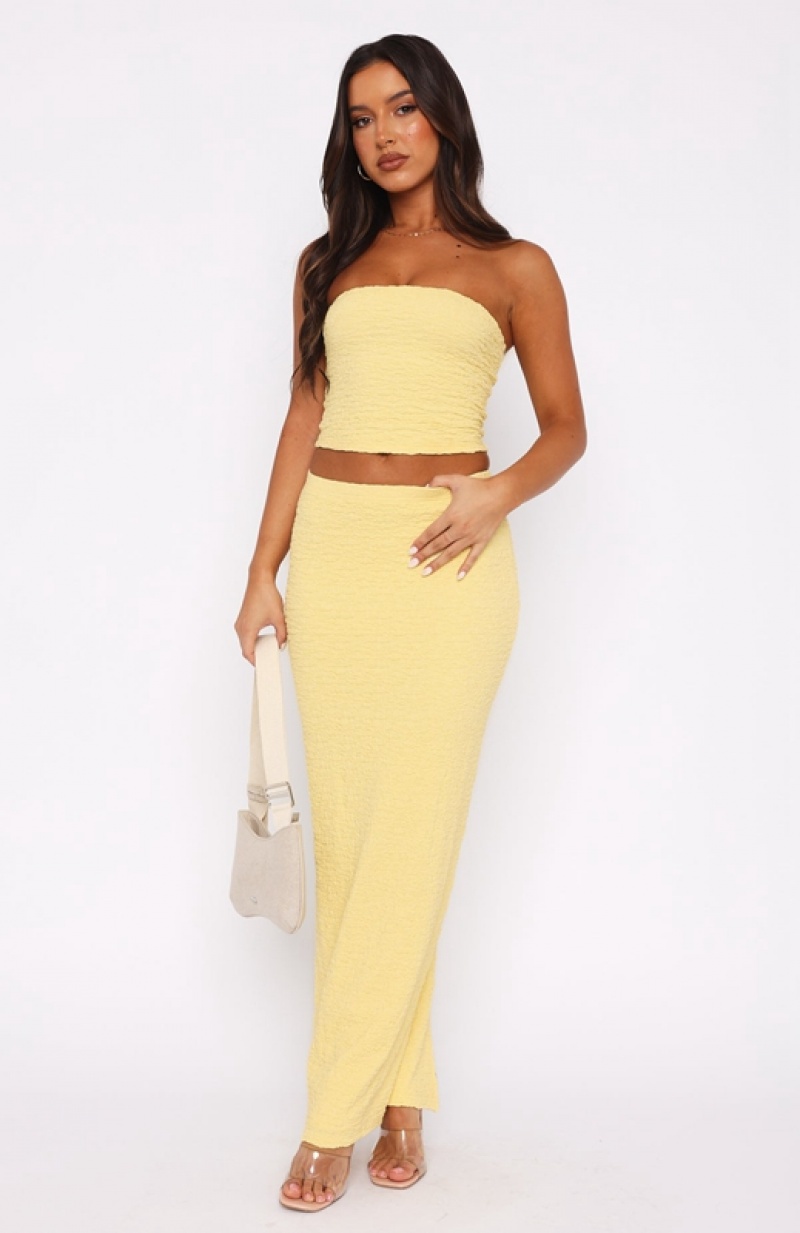 Women's White Fox Home Run Maxi Skirts Lemon | AVSO-04851