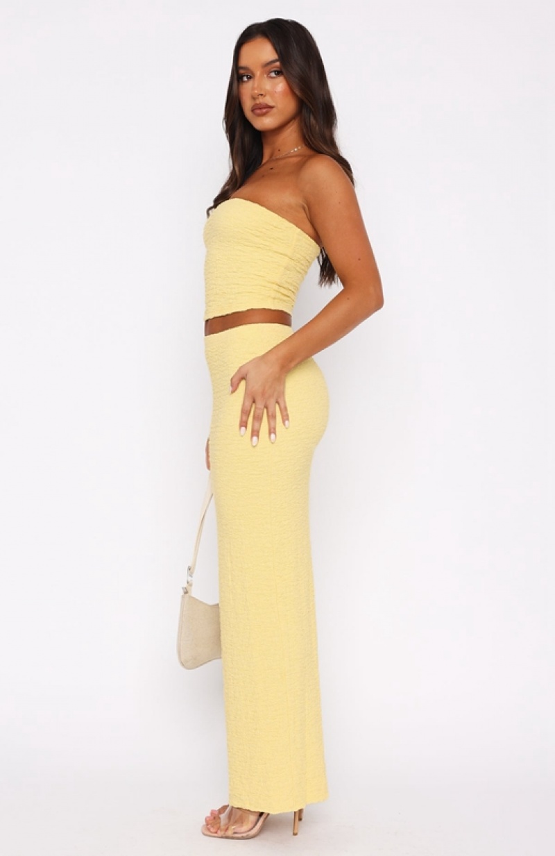 Women's White Fox Home Run Maxi Skirts Lemon | AVSO-04851