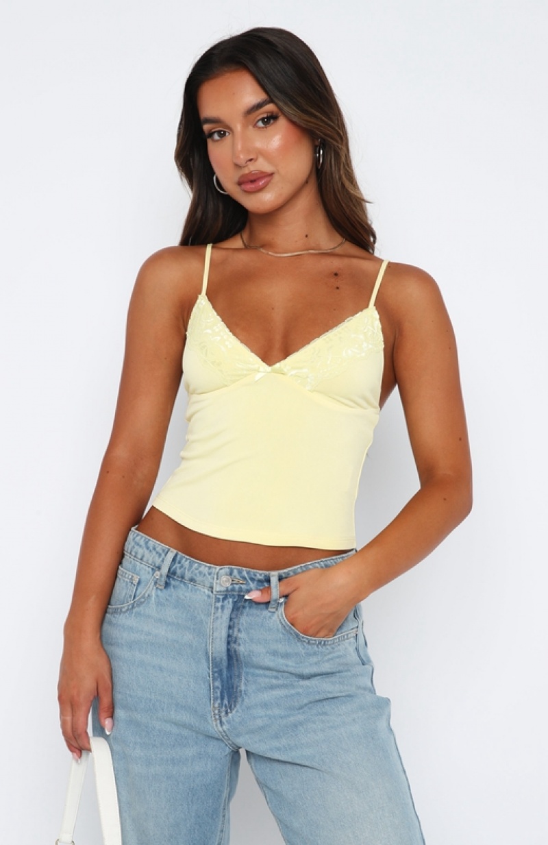 Women's White Fox Infatuation Cami Tops Lemon | TYEL-70628