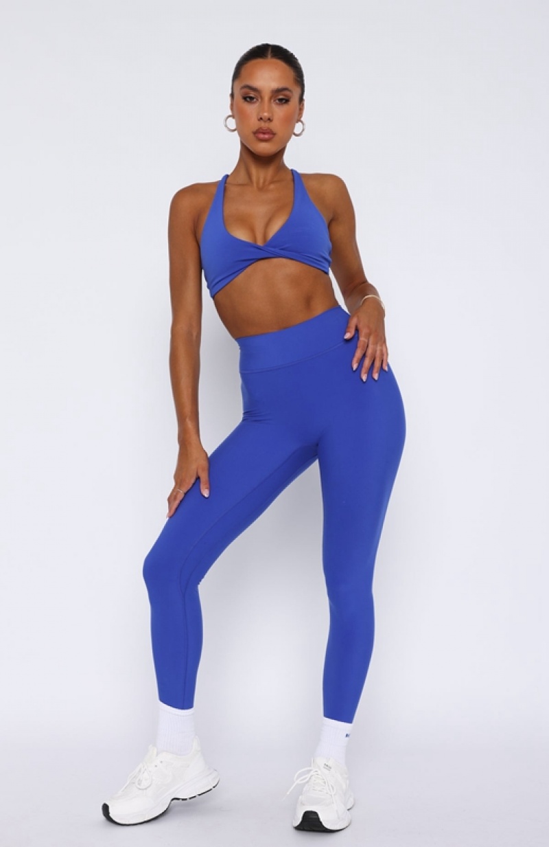 Women's White Fox Intensity Scrunch Leggings Deep Blue | OUSB-06581