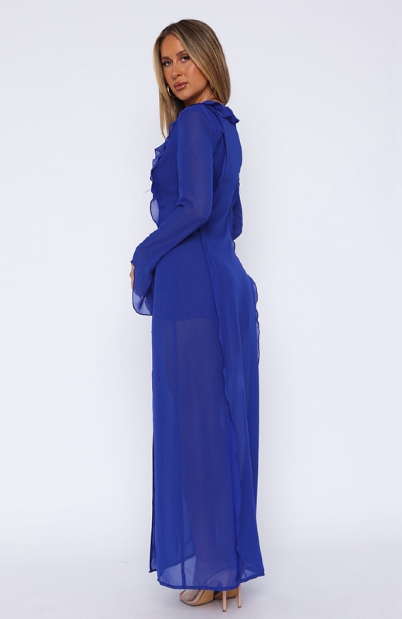 Women's White Fox Isle Of Paradise Long Sleeve Maxi Dress AZURE | DOKQ-14826