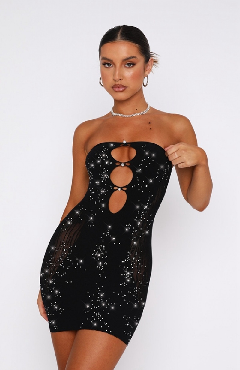 Women's White Fox It's All About Me Strapless Diamante Mini Dress Black | WHQY-46289