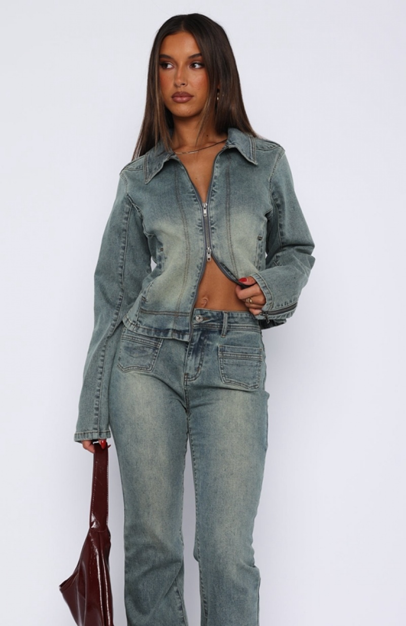 Women's White Fox Kayla Denim Jackets Blue | FUCV-92461