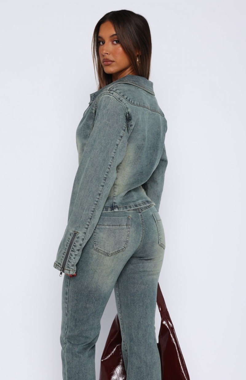 Women's White Fox Kayla Denim Jackets Blue | FUCV-92461