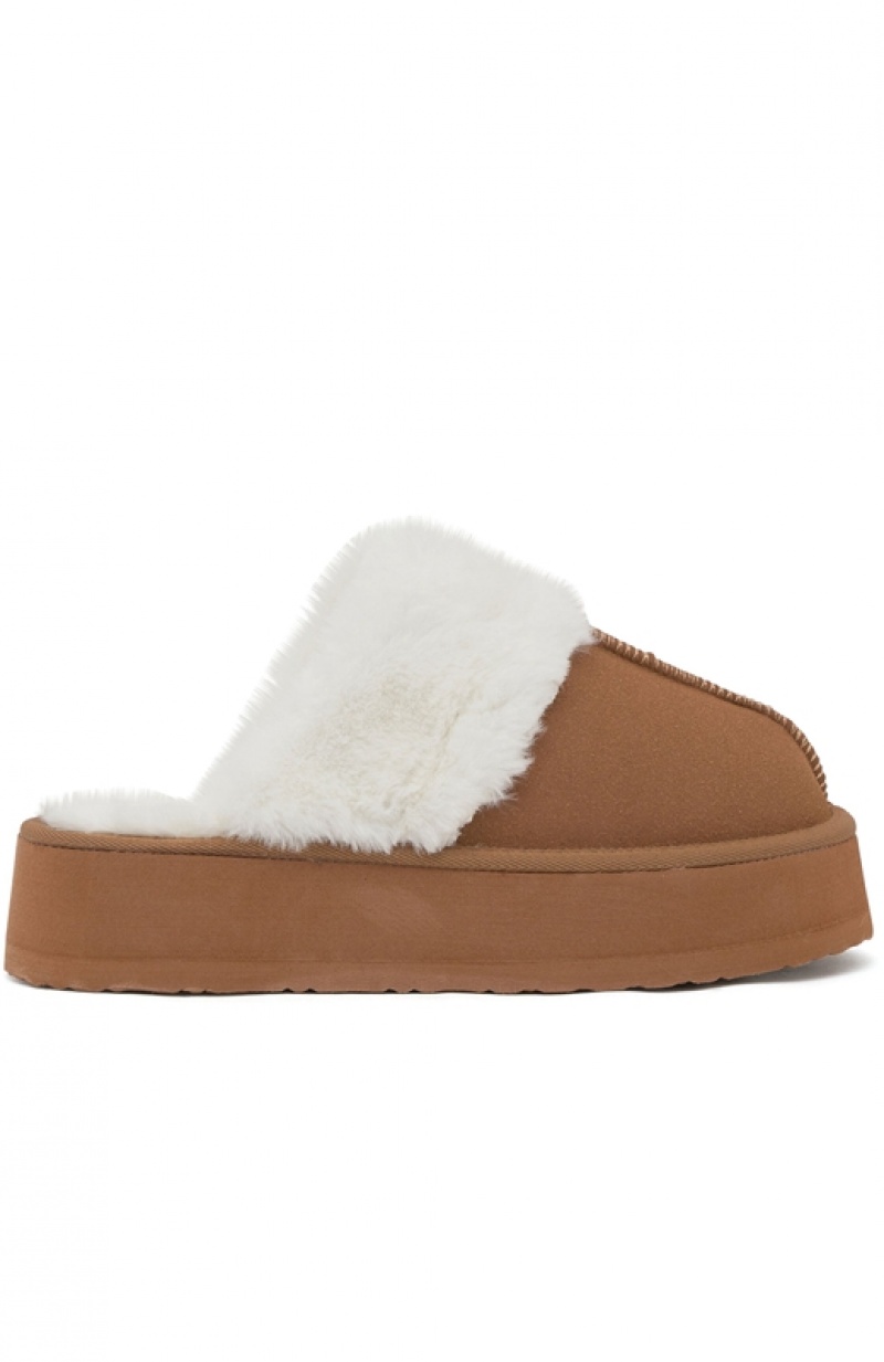 Women's White Fox Keep My Head High Slides Brown | JRXK-27493