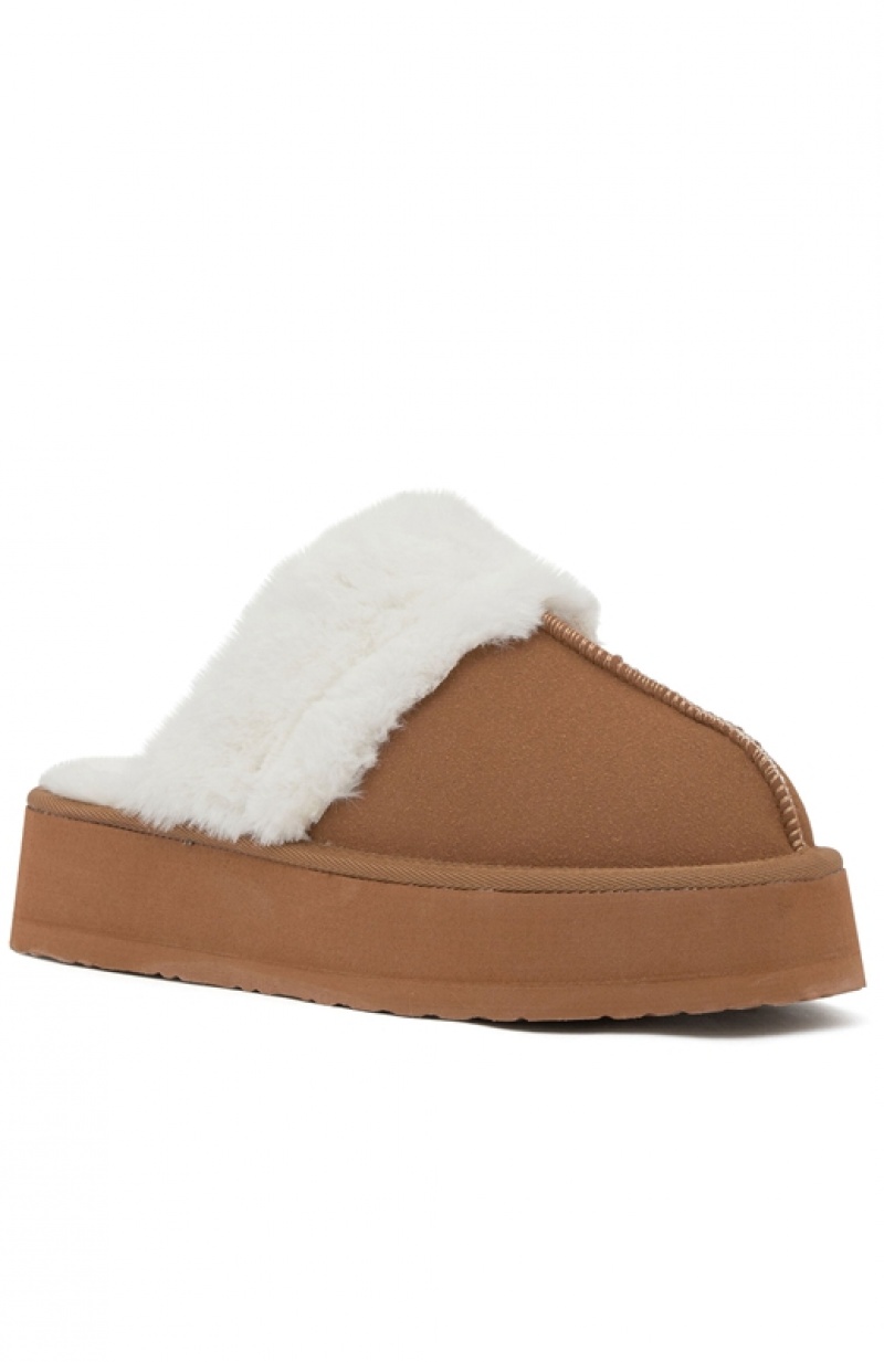 Women's White Fox Keep My Head High Slides Brown | JRXK-27493