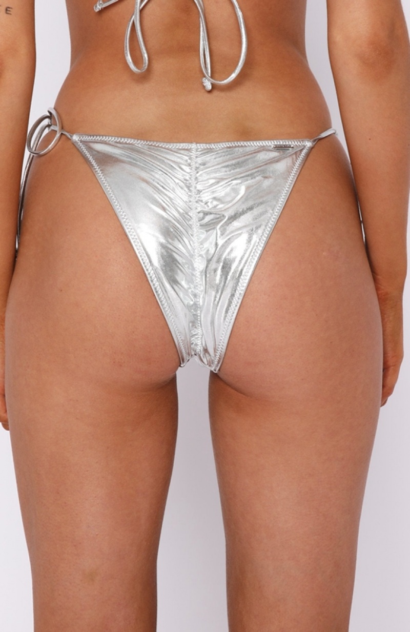 Women's White Fox La Joya Bikini Bottoms Silver | JTMP-81329