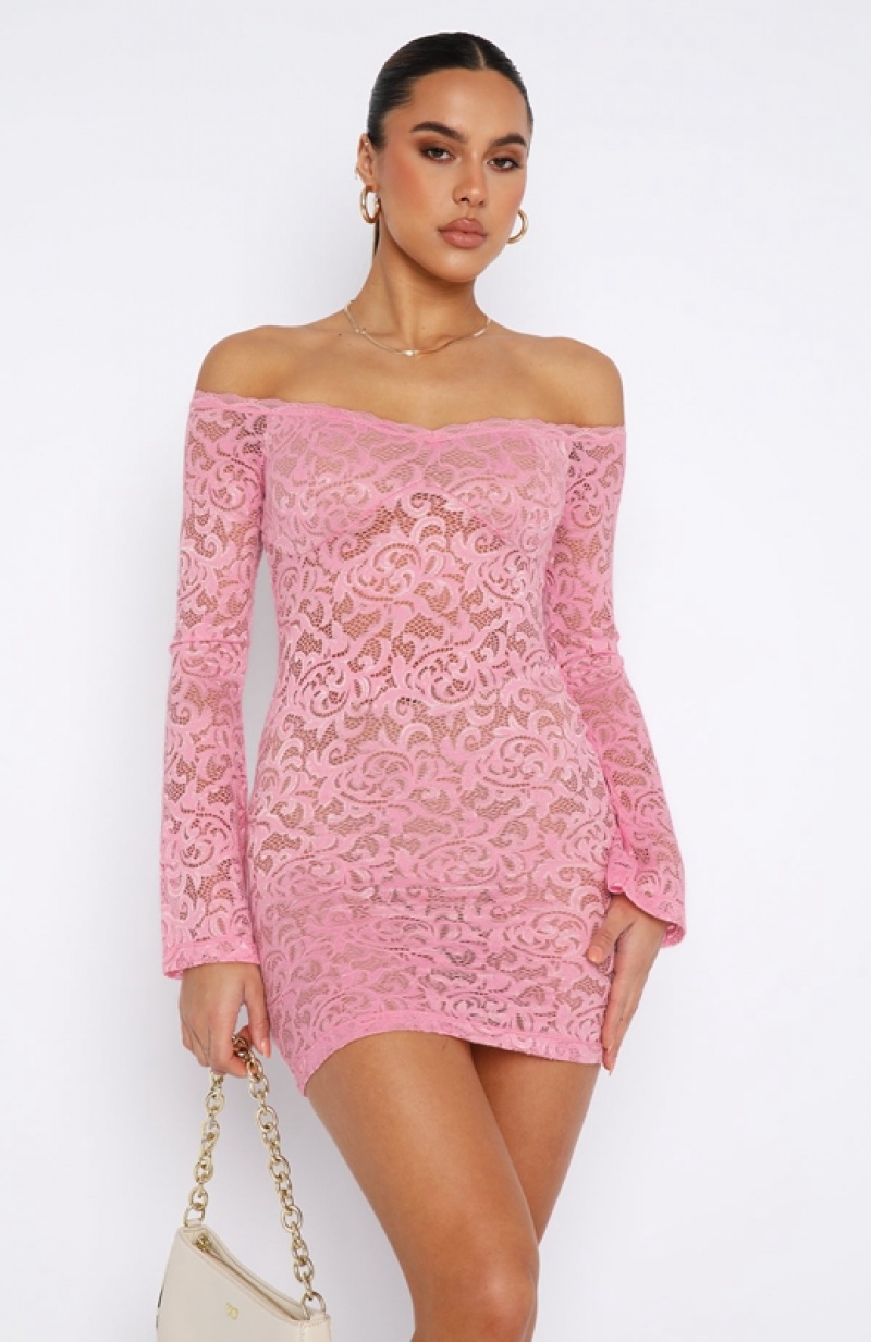 Women's White Fox Lavish Style Long Sleeve Mini Dress Pink | VAOZ-05241