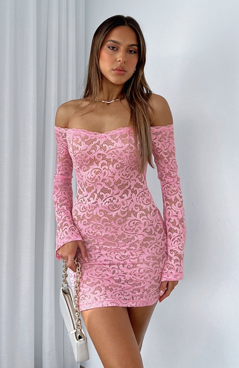 Women\'s White Fox Lavish Style Long Sleeve Mini Dress Pink | VAOZ-05241