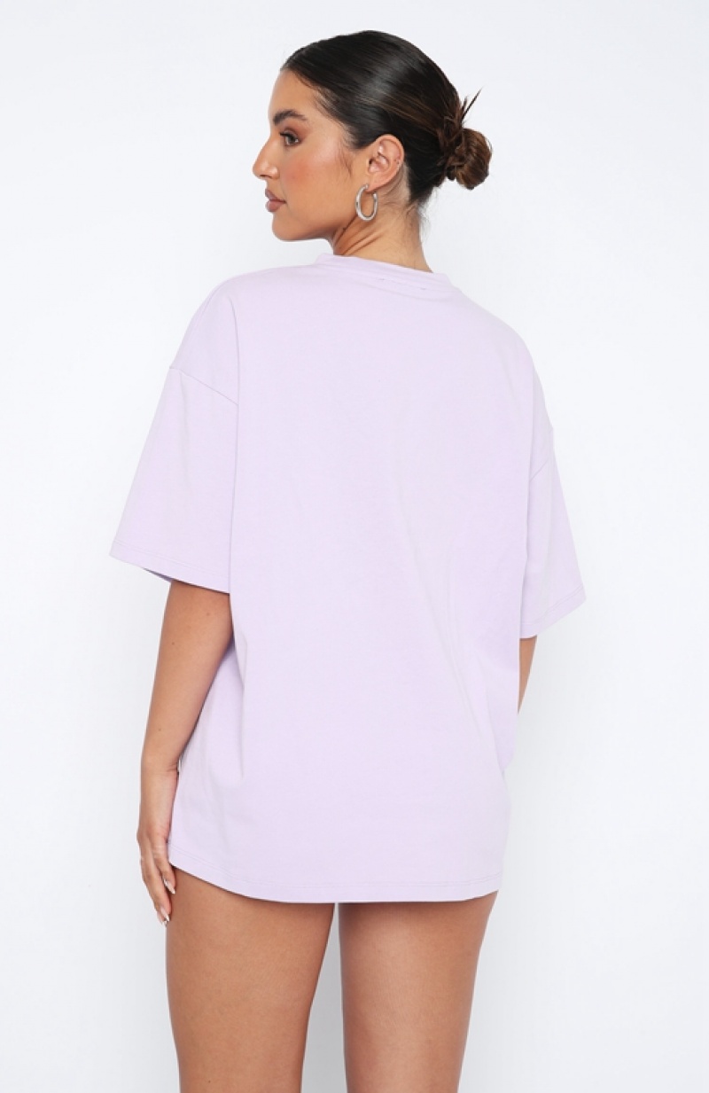 Women's White Fox Leisure Series Oversized T Shirts Lavender | MFZP-70261