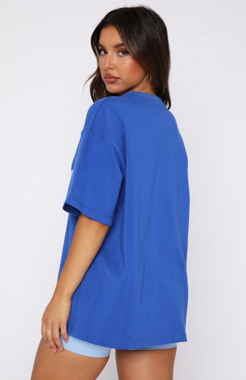 Women's White Fox Leisure Series Oversized T Shirts Deep Blue | UGCB-79360