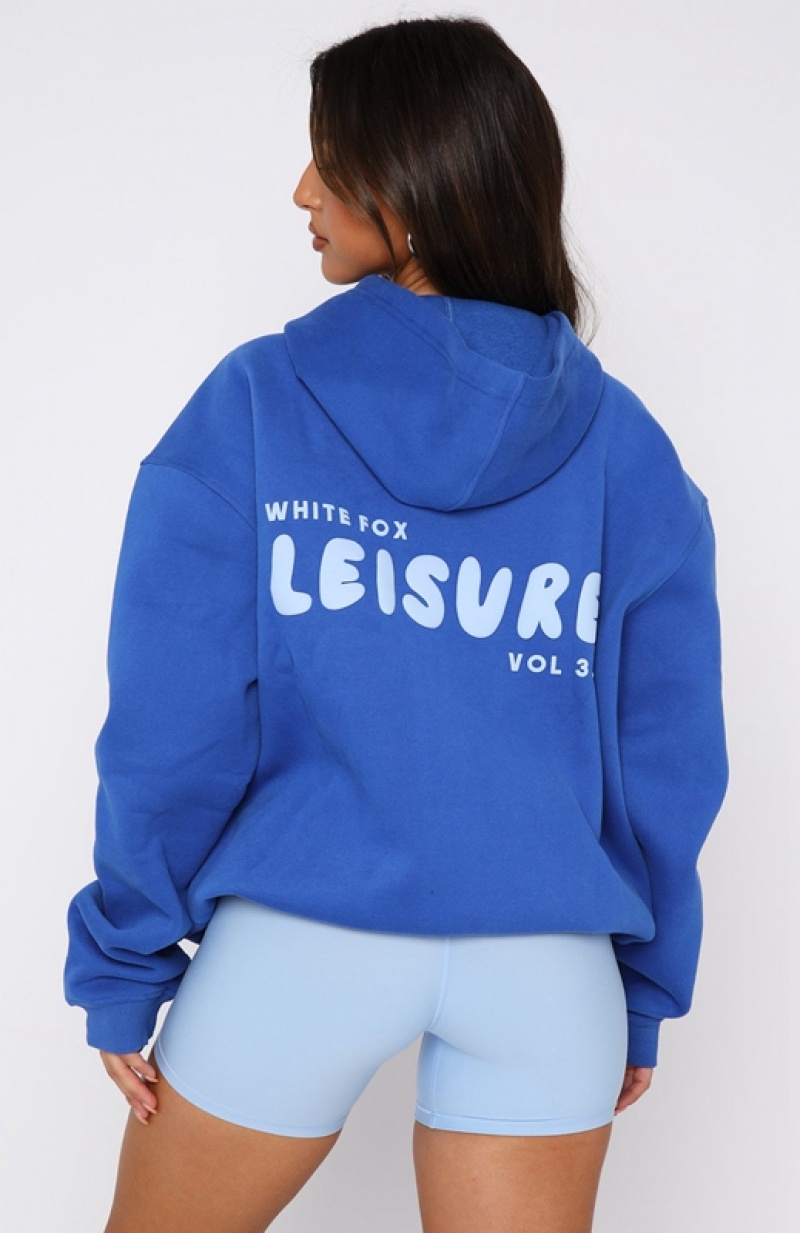 Women's White Fox Leisure Series Oversized Hoodie Deep Blue | CNRB-74132