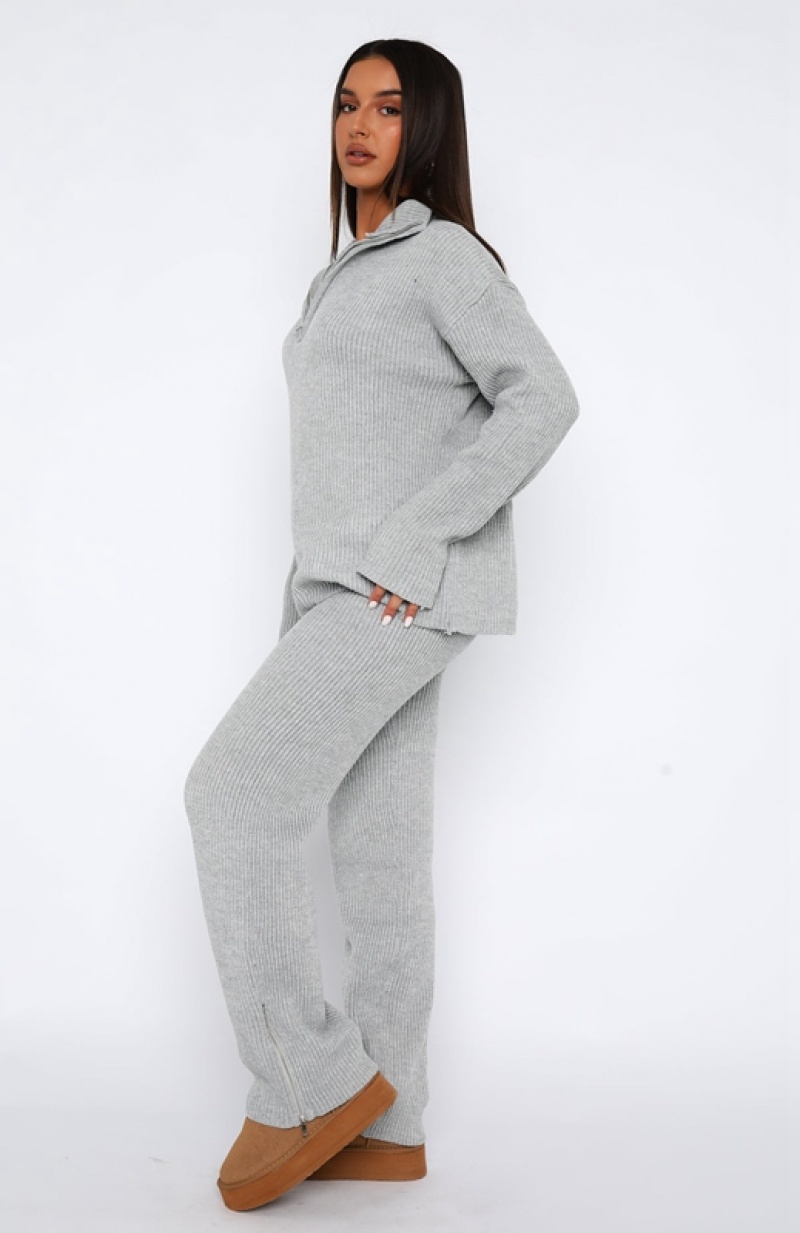 Women's White Fox Let's Get Cosy Knit Pants Grey | CGQB-81027