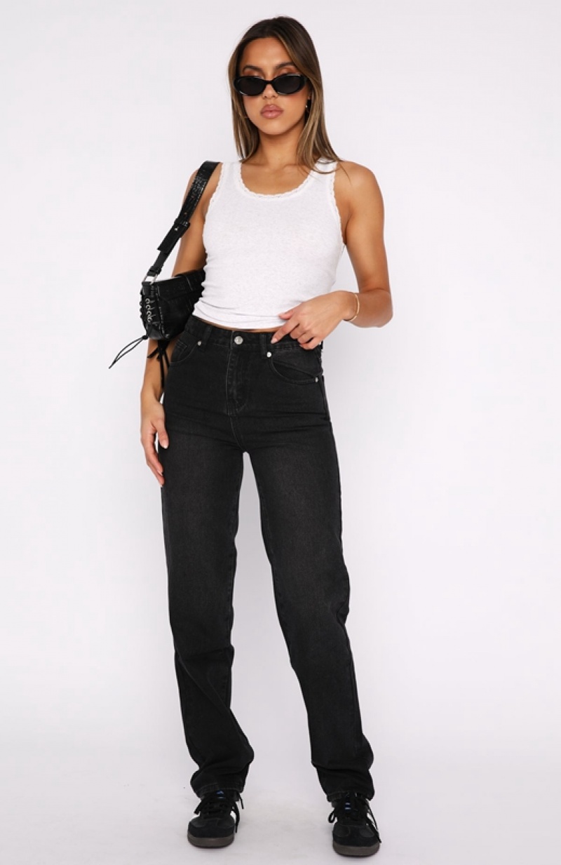 Women's White Fox Let's Relax High Rise Slim Leg Jeans Black | VULB-53076