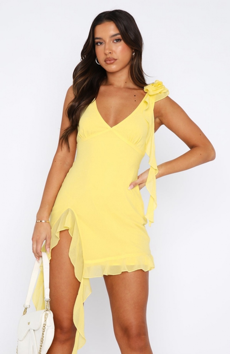 Women's White Fox Like That Mini Dress Yellow | ZBMS-39710