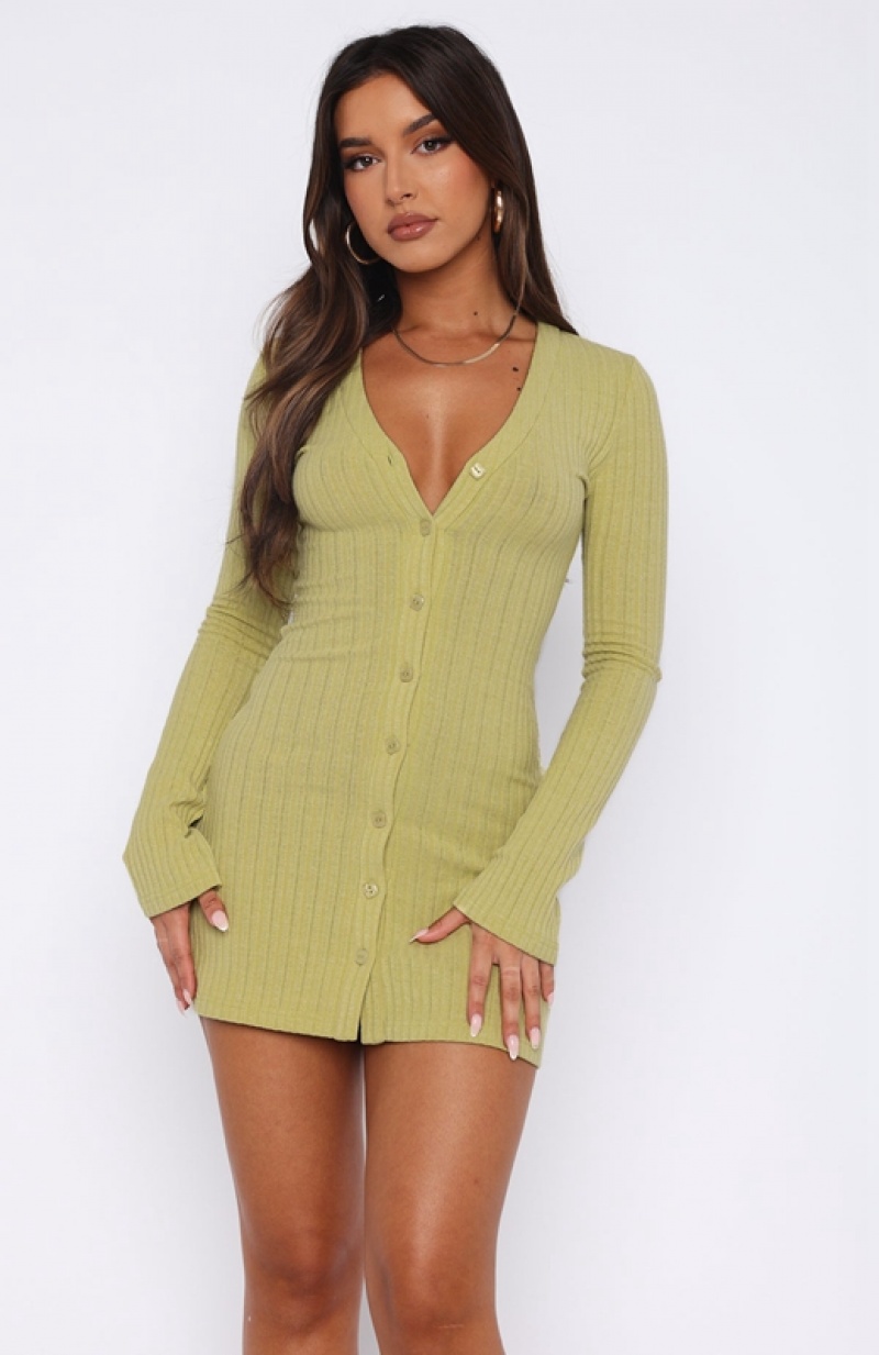 Women's White Fox Live In The Moment Long Sleeve Mini Dress Green | WIFY-86134