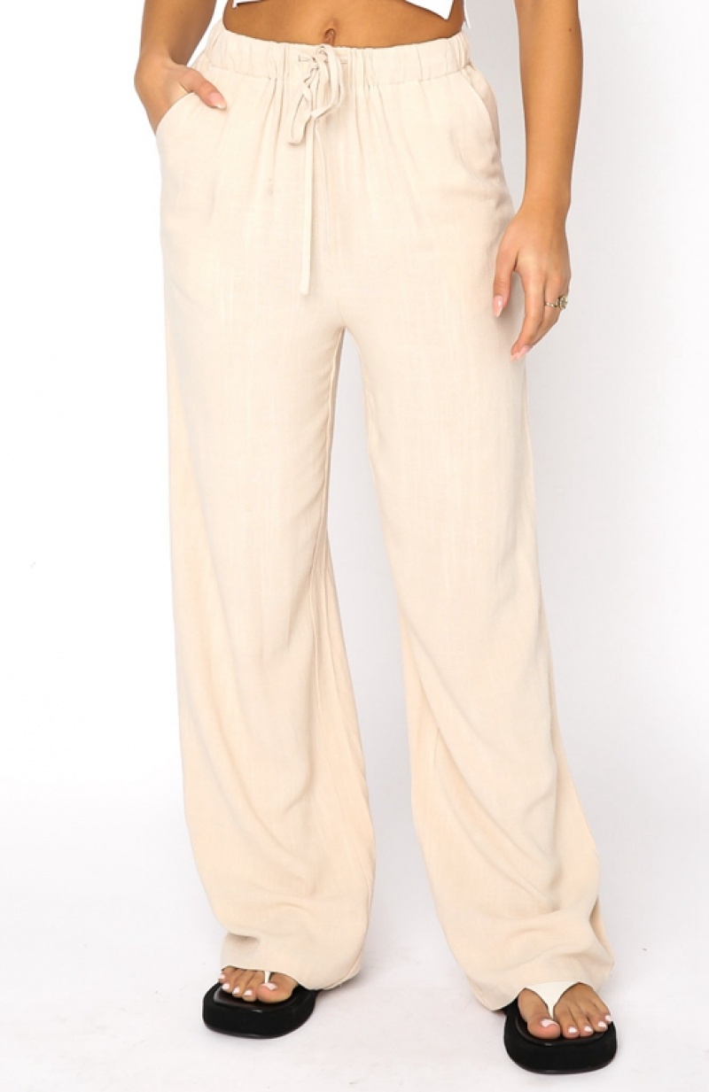 Women's White Fox Live It Up Linen Pants Beige | NYEW-81526