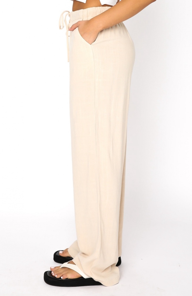 Women's White Fox Live It Up Linen Pants Beige | NYEW-81526