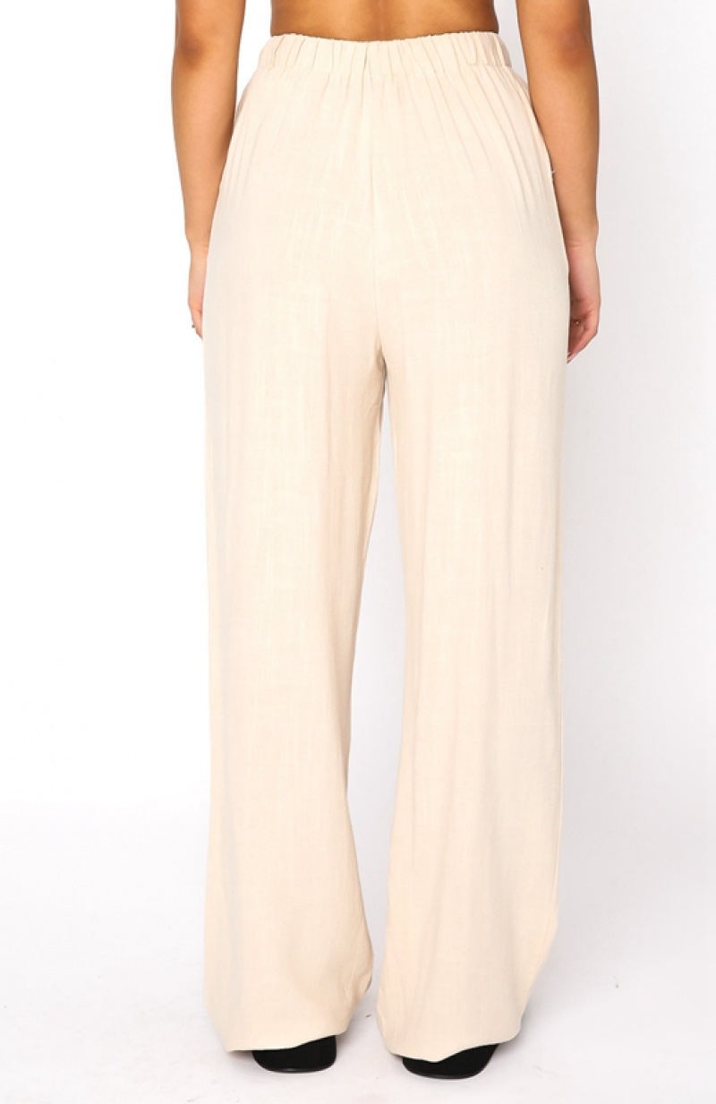 Women's White Fox Live It Up Linen Pants Beige | NYEW-81526