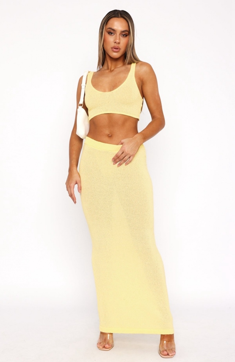 Women's White Fox Looking Luxe Maxi Skirts Lemon | UVAR-80946