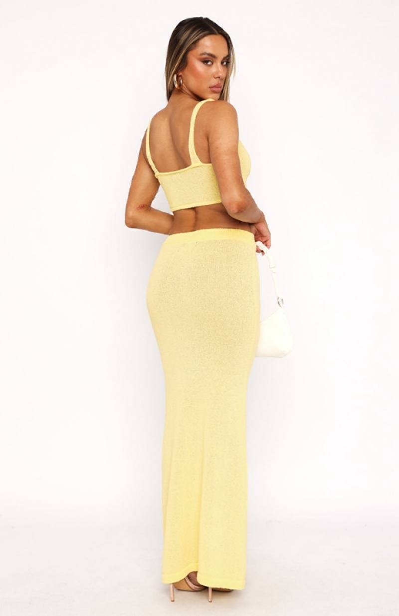 Women's White Fox Looking Luxe Maxi Skirts Lemon | UVAR-80946