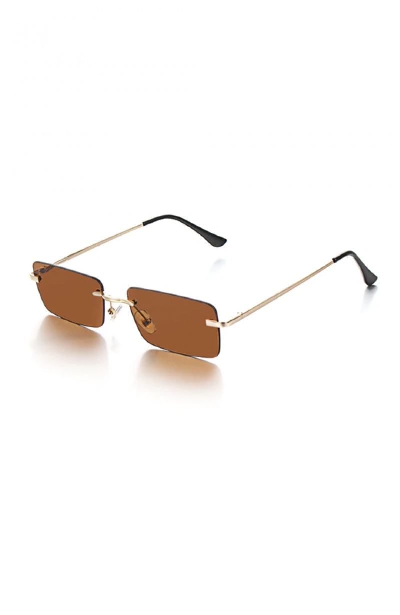 Women's White Fox Mia Sunglasses Gold / Chocolate | JUEA-61803