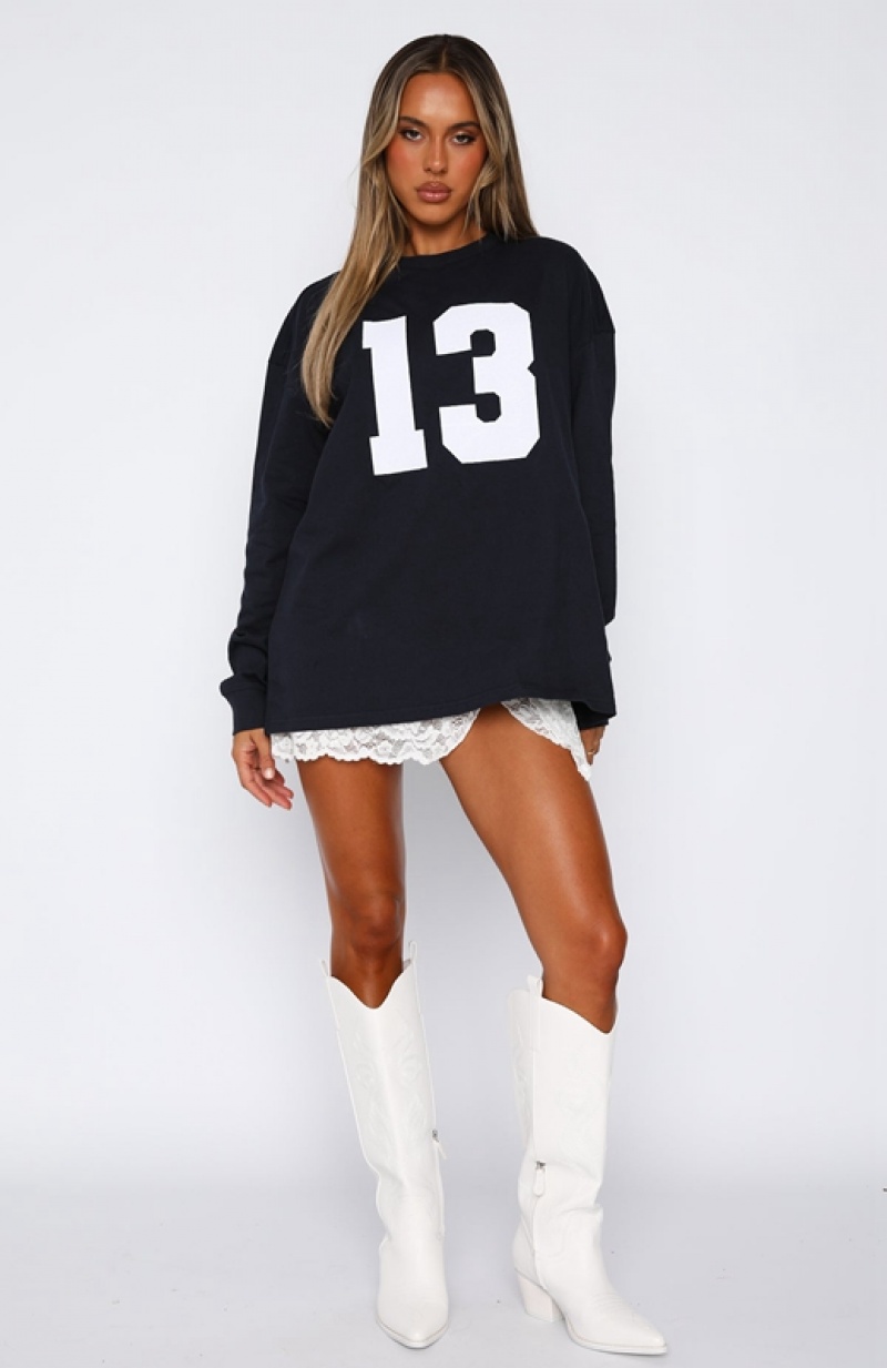 Women's White Fox Name Your Game Long Sleeve Tops Navy | EVMU-43275